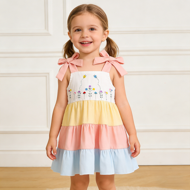 Girl Floral Embroidered Rainbow Dress| Dress83