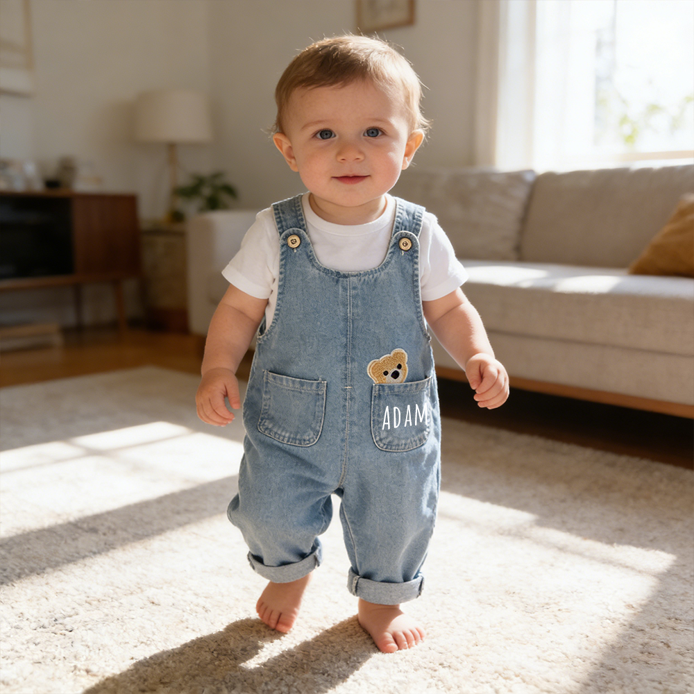 Personalized Boy Cute Bear Denim Overalls| Pants54