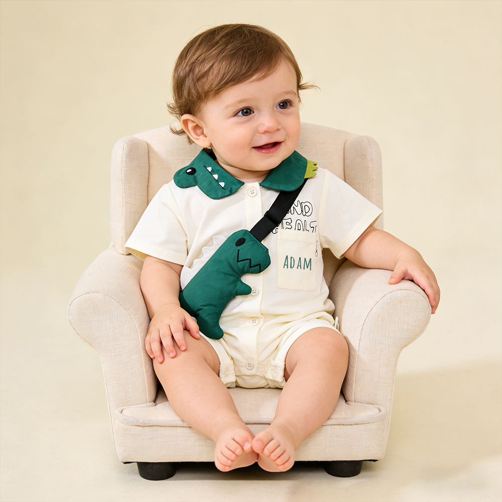 Personalized Baby Boy Dinosaur Romper with Bag| BBcloth134