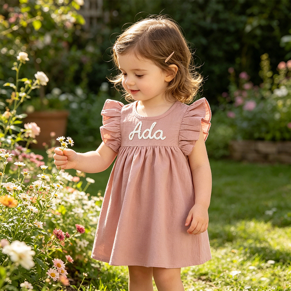 Personalized Girls Hand-Embroidered Name Ruffle Bubble Dress| Dress86