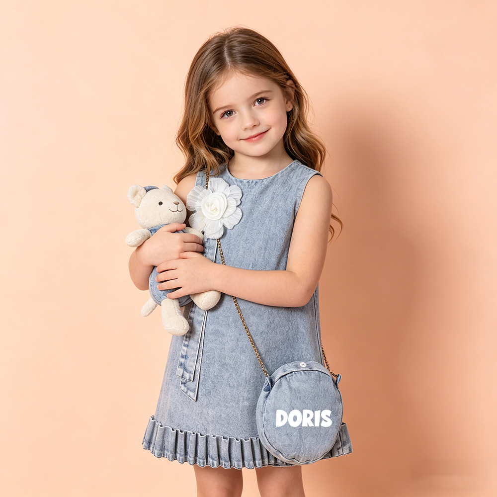Personalized Girl Denim Dress with Matching Bag| Dress95