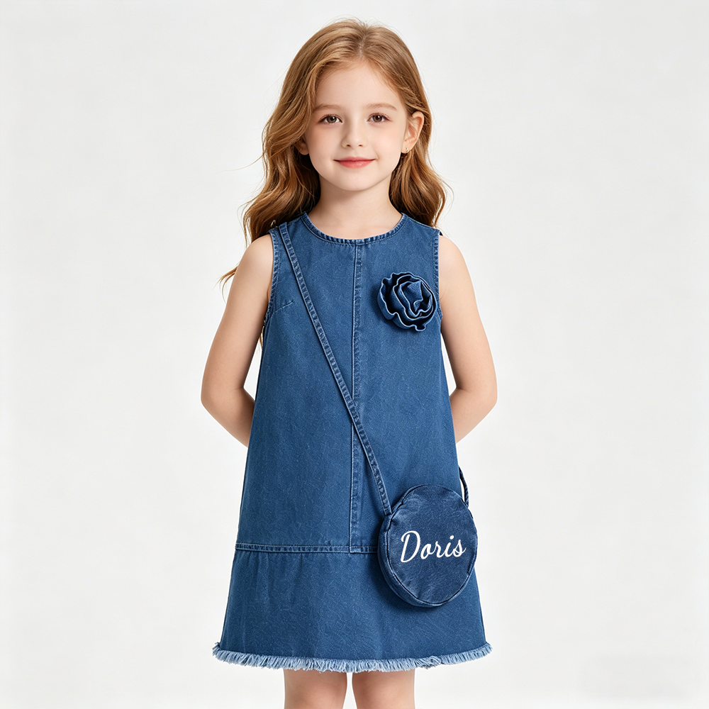 Personalized Girl Denim Dress with Matching Bag| Dress96