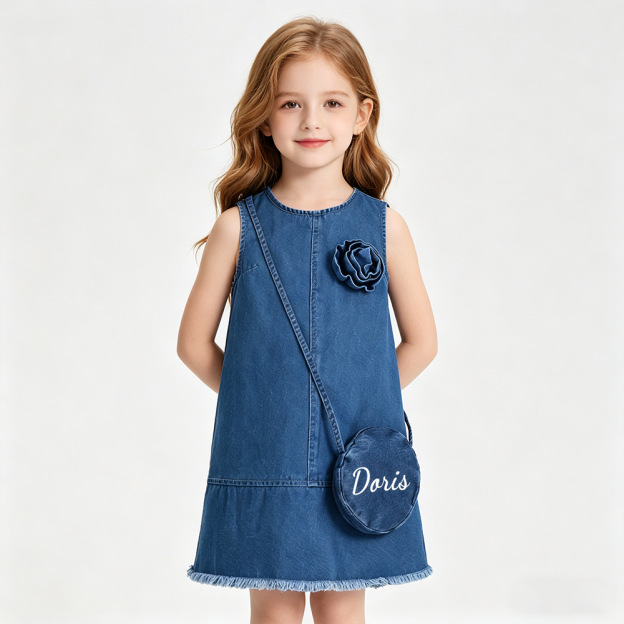 Personalized Girl Denim Dress with Matching Bag| Dress96
