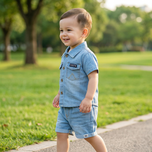 Personalized Boy Toddler Denim Shirt and Shorts Set| Cloth279