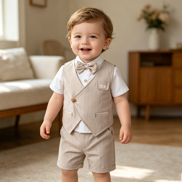 Personalized Name Baby Boy Formal Outfit with Bow Tie| Cloth281