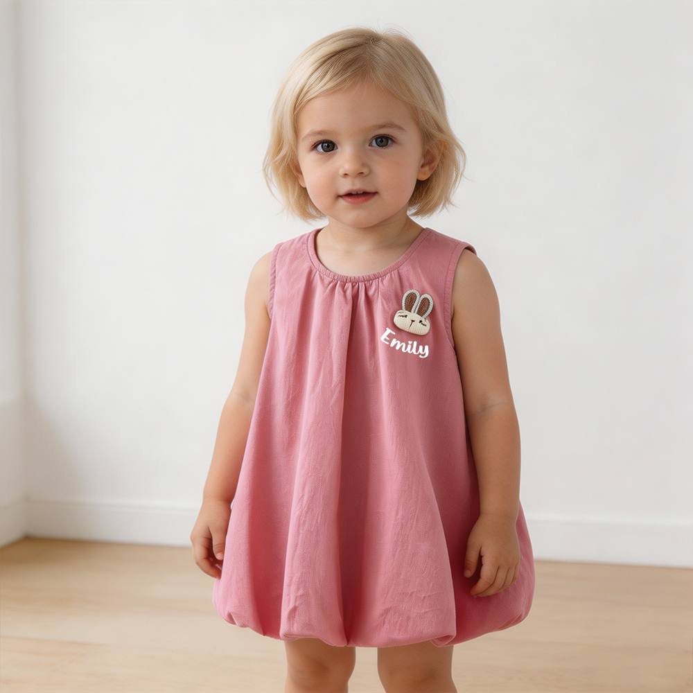 Personalized Girl Pink Sleeveless Bunny Ears Dress| Dress103