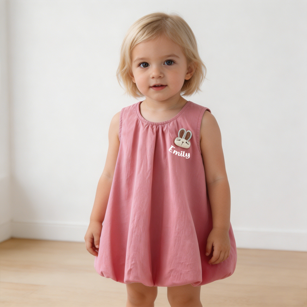 Personalized Girl Pink Sleeveless Bunny Ears Dress| Dress103