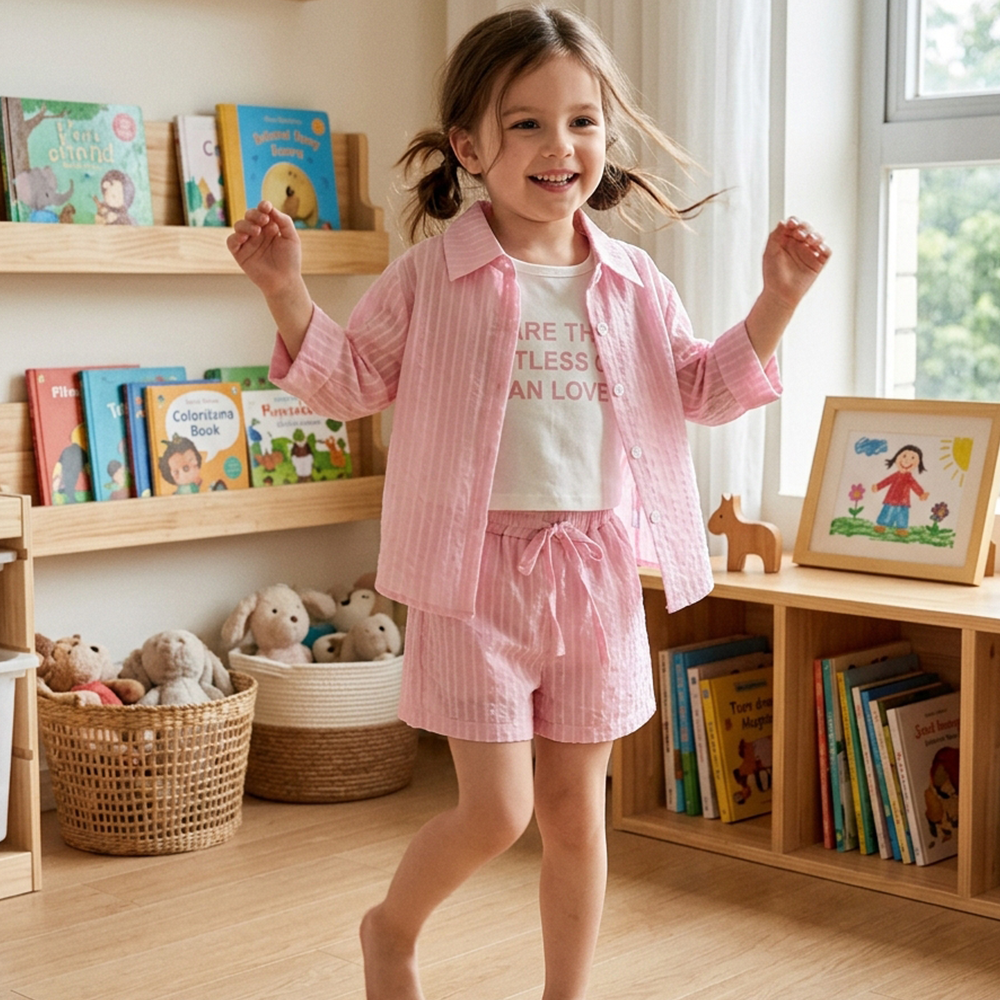 Personalized Girl Casual Pink Summer 3-Piece Outfit| Cloth283