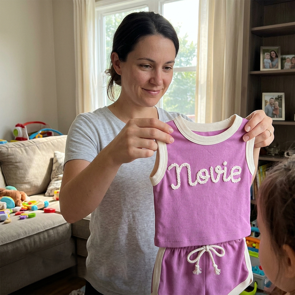 Personalized Hand Embroidered Kid Tank Top and Shorts Set | Cloth284
