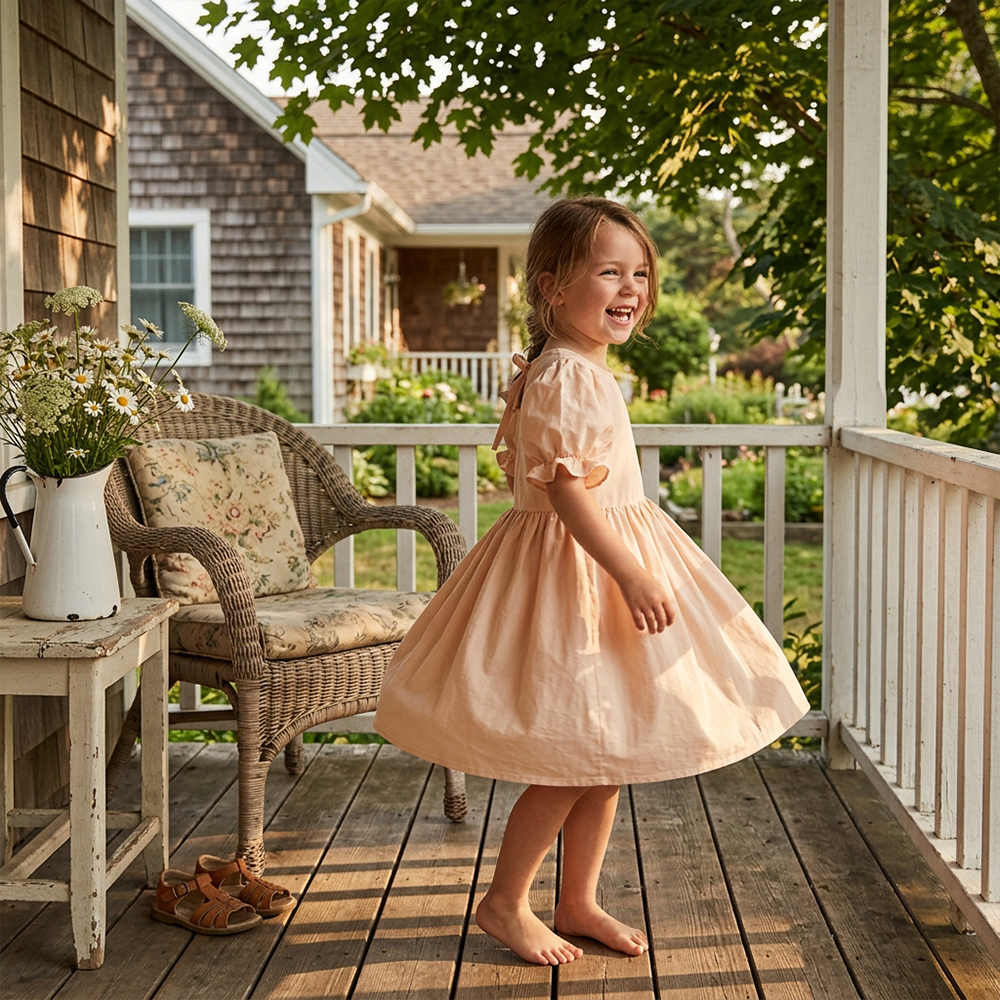 Personalized Girl Puff Sleeve Summer Dress| Dress108