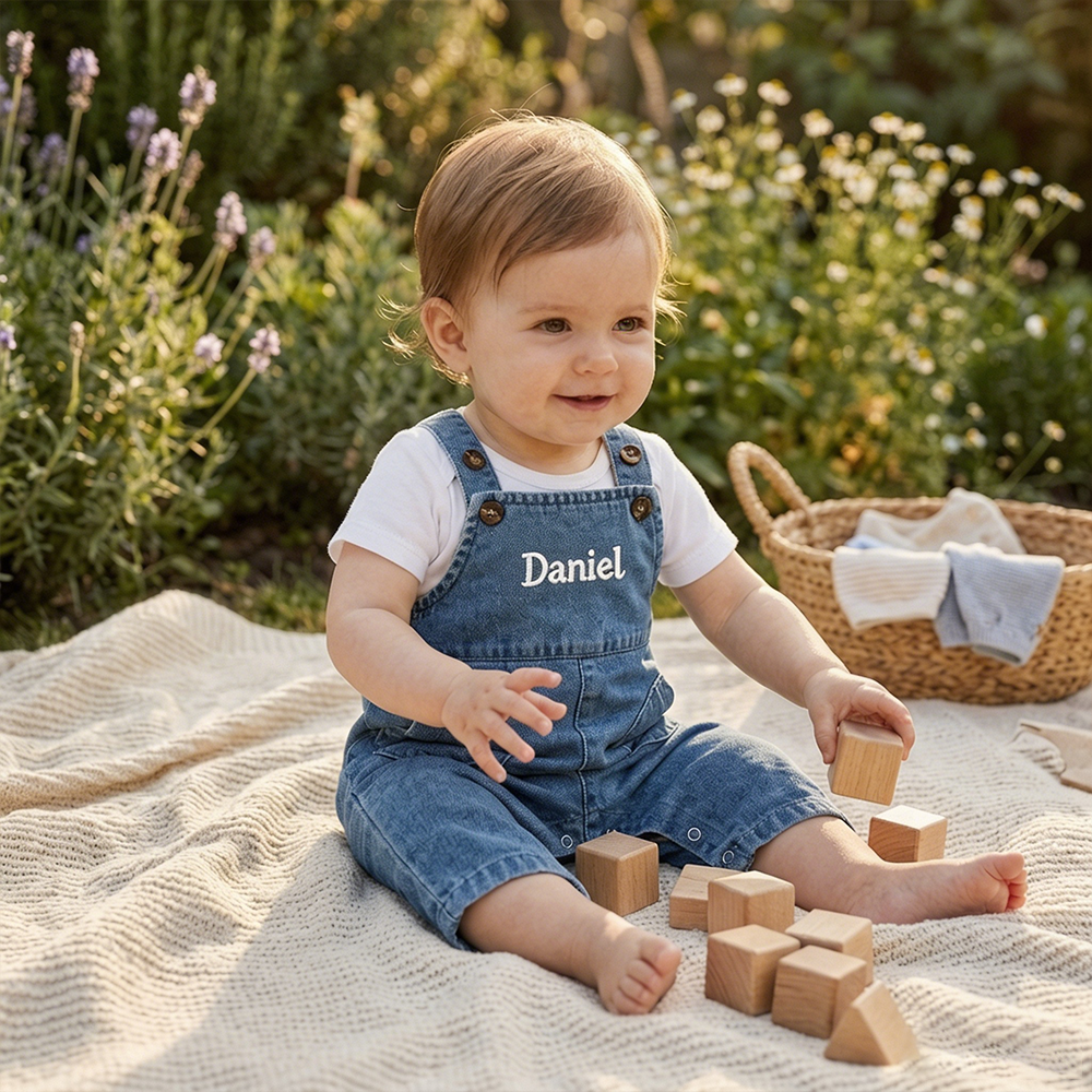 Personalized Baby Embroidered Denim Overalls| Pants58
