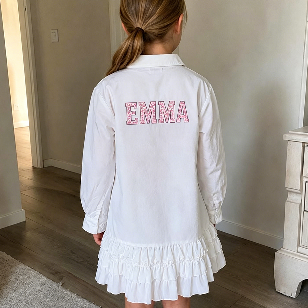 Personalized Girl Monogram White Shirt  Dress| Dress112