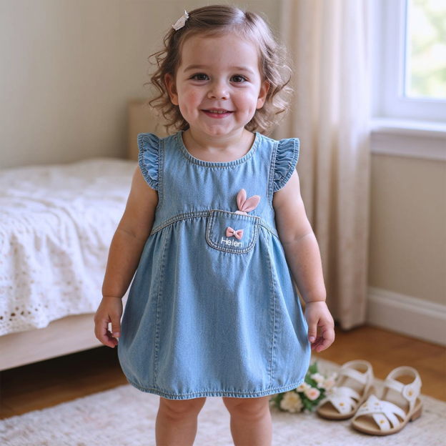 Personalized Girl Ruffle Denim Bubble Dress| Dress117