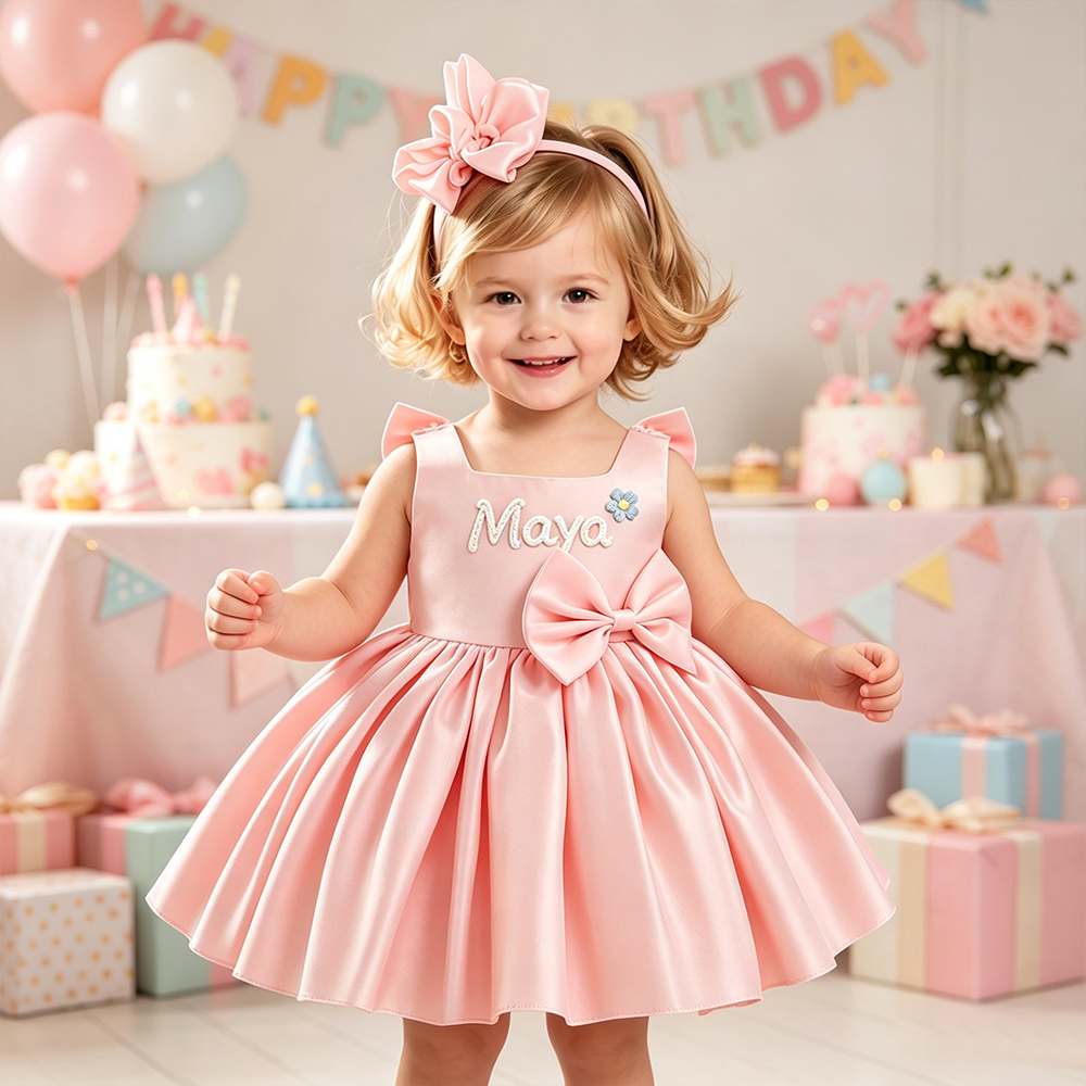 Personalized Baby Girl Embroidered Party Dress| Dress120