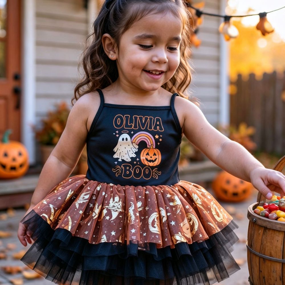 Personalized Girl Halloween Pumpkin Tutu Dress| YESHalloween11