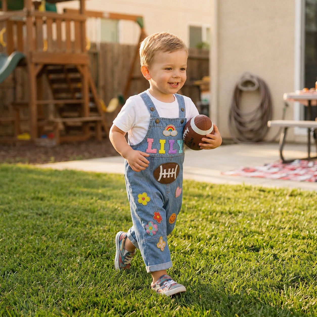 Personalized Kids Embroidered Oversized Denim Overalls| Pants60