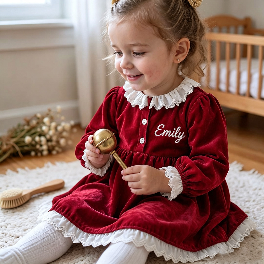 Personalized Girl Christmas Embroidered Dress| YESMC36