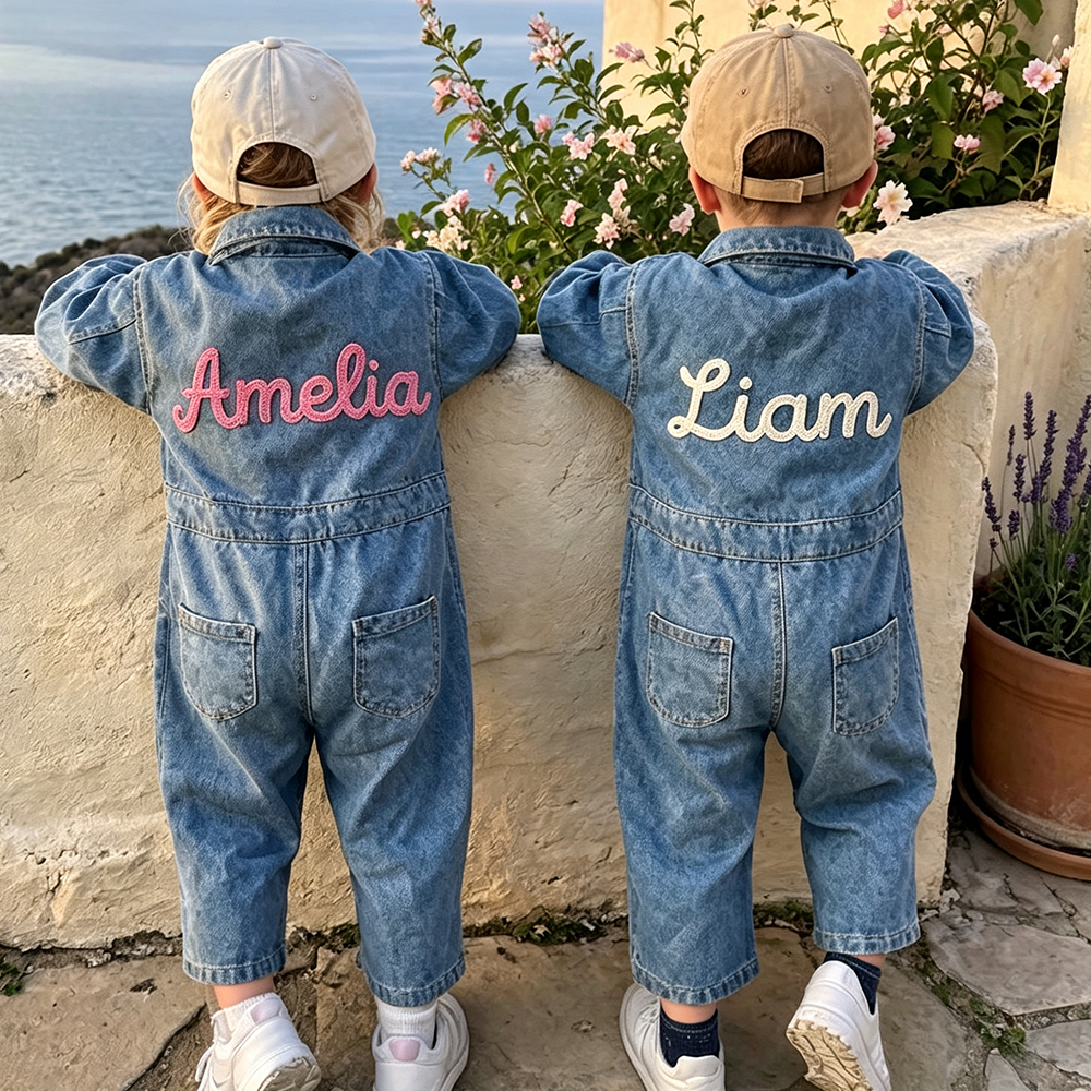 Personalized Baby Embroidered Oversized Denim Jumpsuit| Pants62
