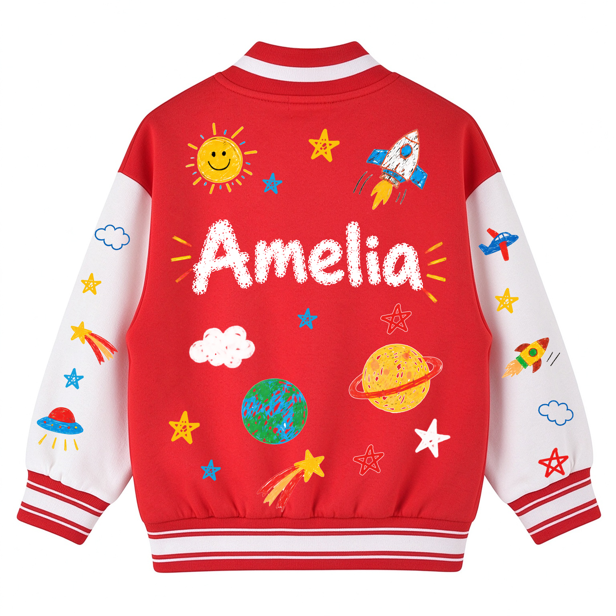 Personalized Kids Space Rocket Varsity Jacket | Cloth291