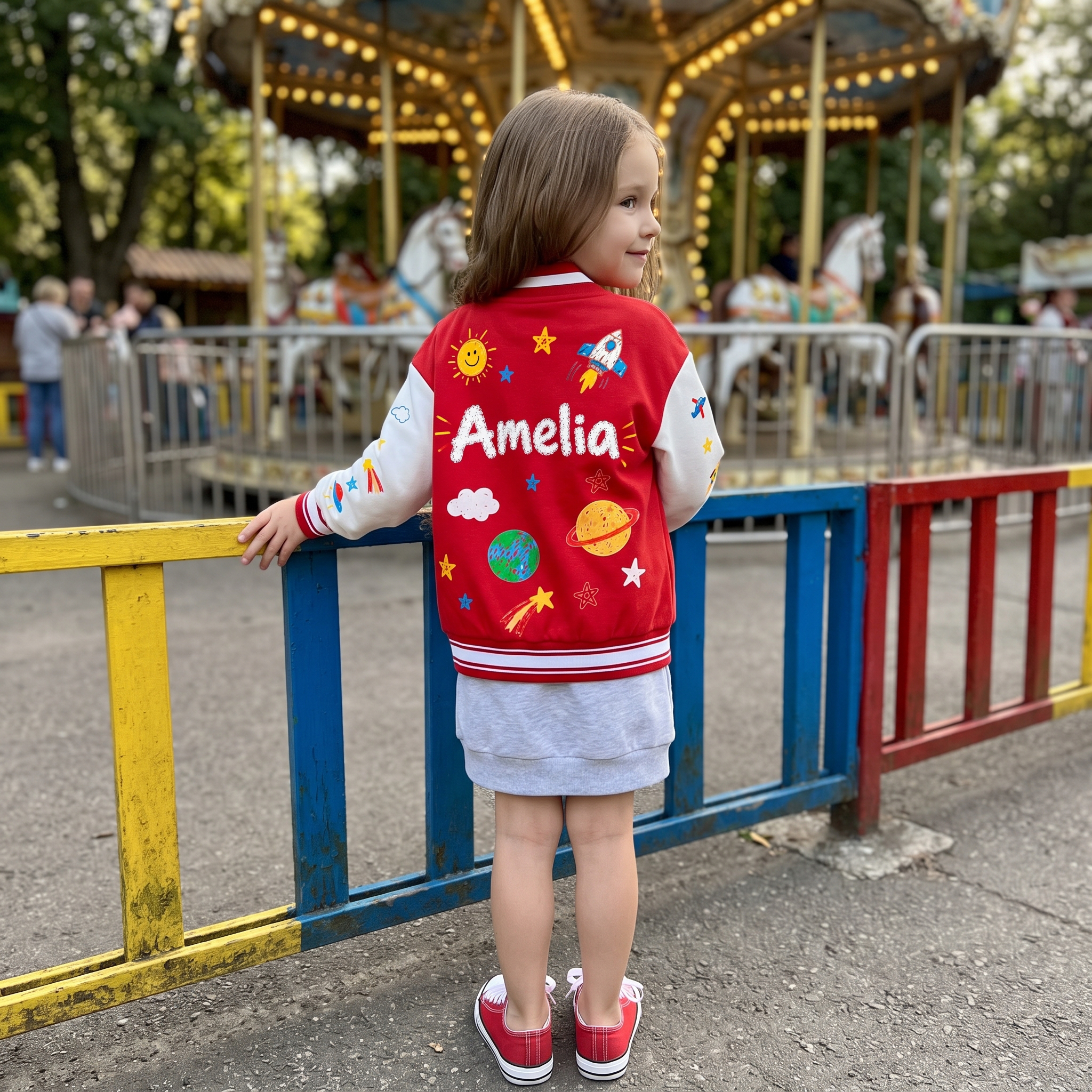 Personalized Kids Space Rocket Varsity Jacket | Cloth291