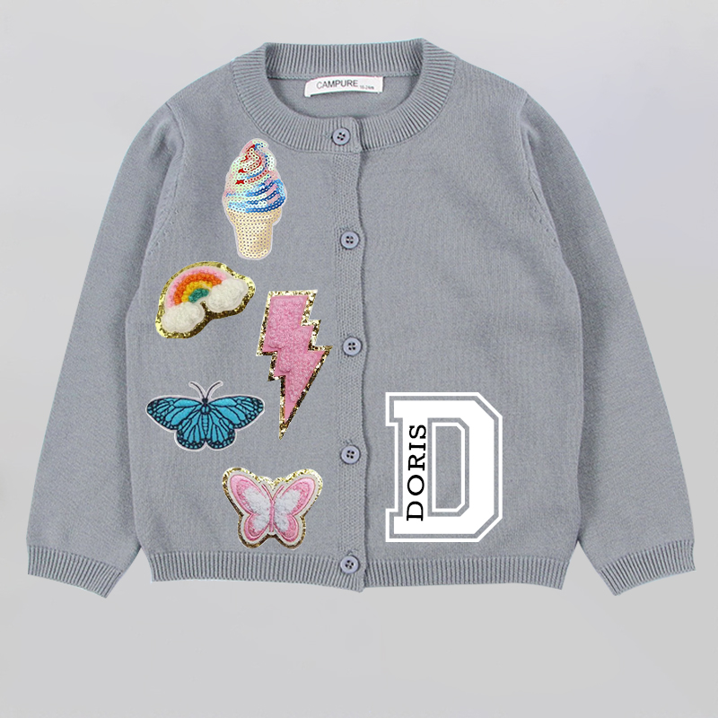 Personalized Hand Patch Color Kids Button Cardigan | inSweater07