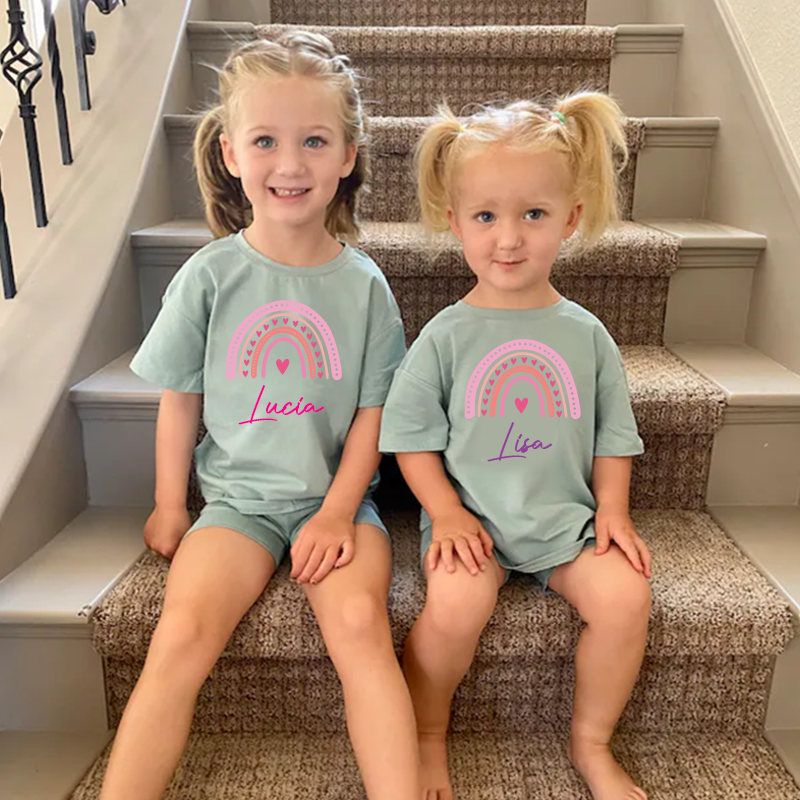 Personalized Kids Rainbow Cycling Toddler shorts Set| Cloth153