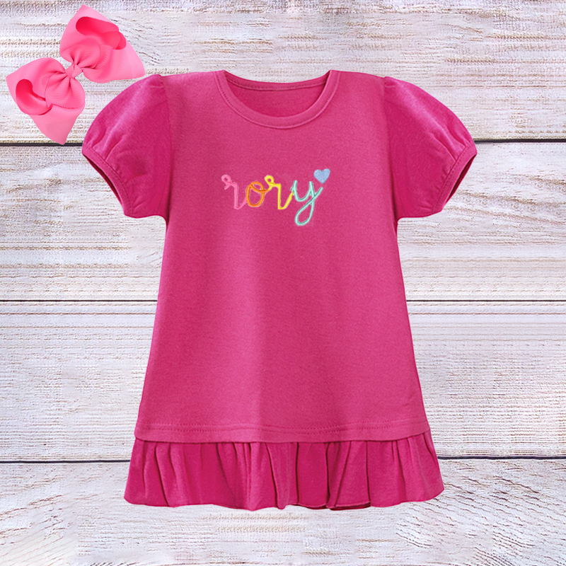 Personalized Girls Rainbow Short Sleeve Ruffle Shirt| Cloth145