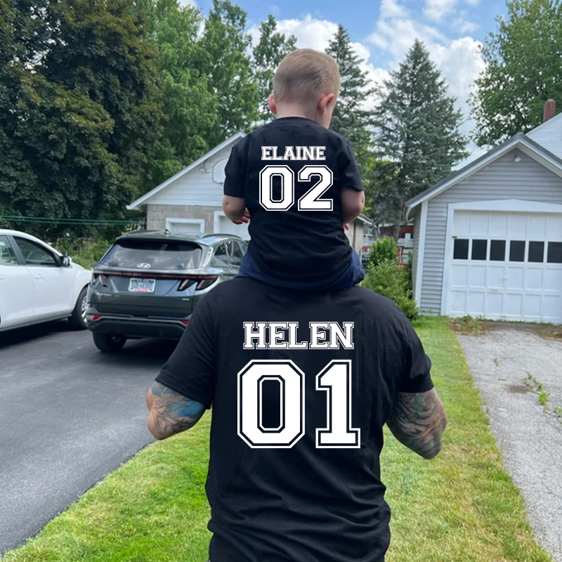 Personalised Dad and Baby Last Name Number Matching Shirts| Match03