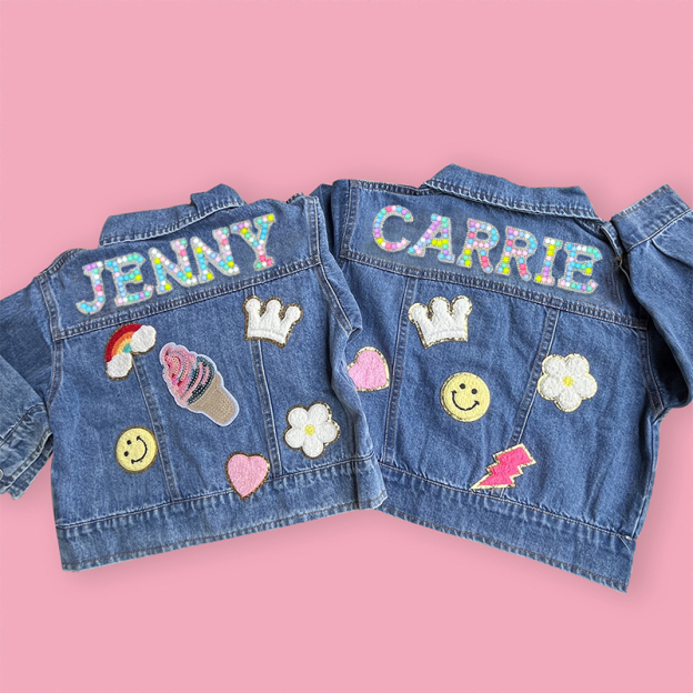 Personalized Kids Macaron Candy Color Beaded Letter Denim Jacket| Cloth165