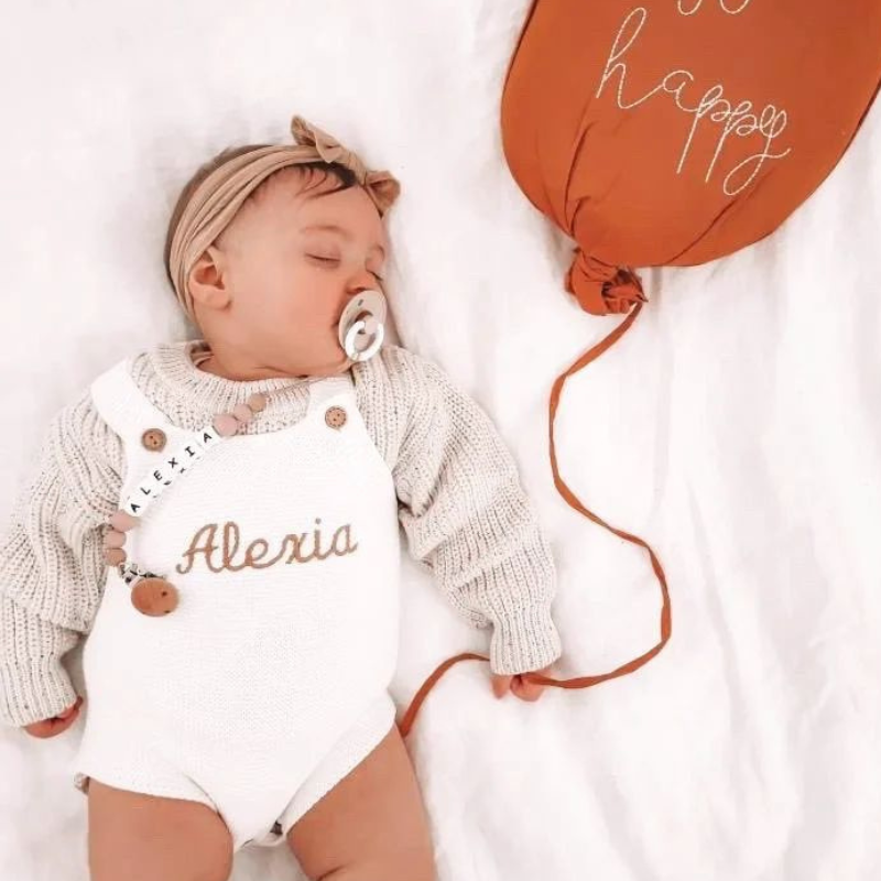 Personalized Baby Hand Embroidered Knit Romper| BBCloth64