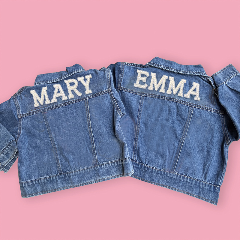 Personalized Kids Pearl Letter Denim Jacket| Cloth177