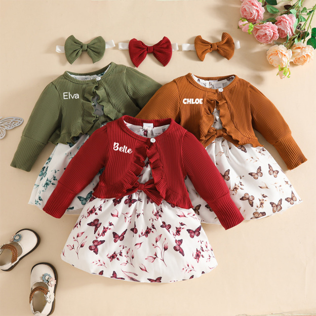 Personalized Baby Girl Butterfly Dress With Headband| BBcloth111
