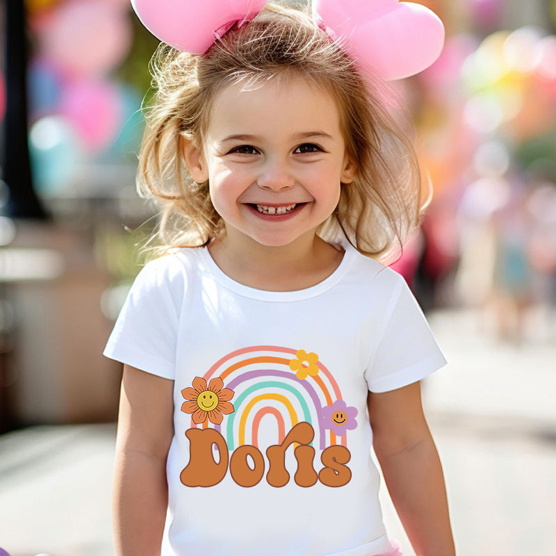 Personalized Girl Retro Rainbow Cozy T-Shirt| Cloth1435