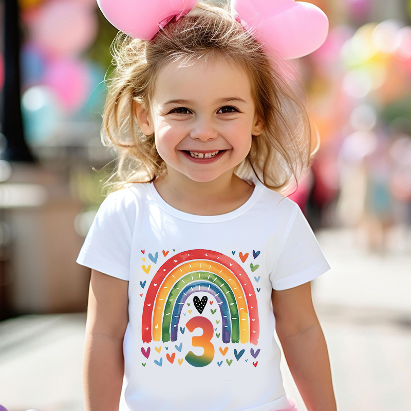 Personalized Girl Birthday Watercolor Rainbow T-Shirt| Cloth1469