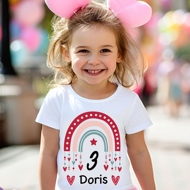 Personalized Girl Rainbow Birthday T-Shirt| Cloth1471