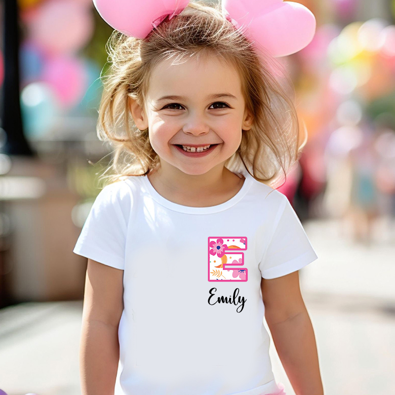 Personalized Girl Initial Cute Floral T-Shirt| Cloth1475