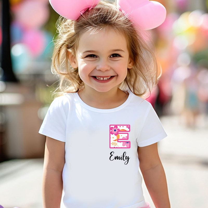 Personalized Girl Initial Cute Floral T-Shirt| Cloth1475