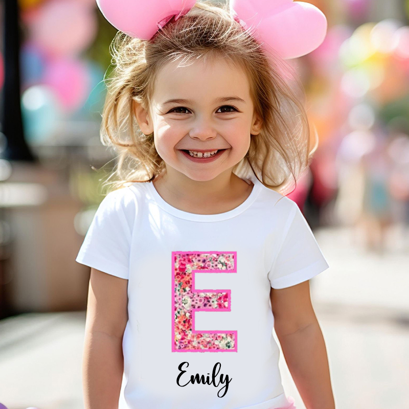 Personalized Girl Initial Cute Floral T-Shirt| Cloth1476