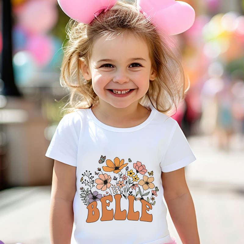 Personalized Girls Retro Daisy Wild Flower T-Shirt| Cloth1421