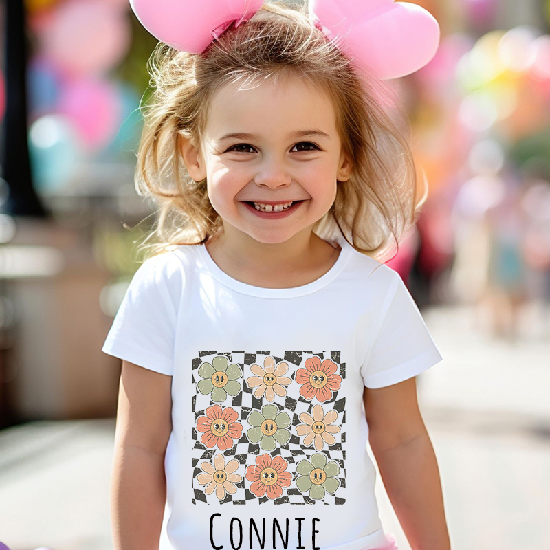 Personalized Girls Retro Flower T-Shirt| Cloth1422