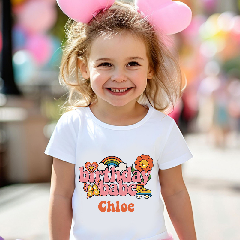 Personalized Girls Pink Retro Birthday T-Shirt| Cloth1422