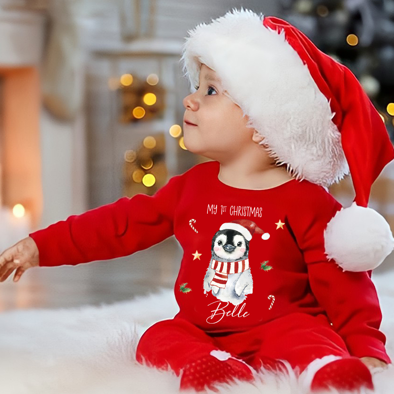 Personalized Baby My First Christmas Penguin Outfit| BBcloth1225