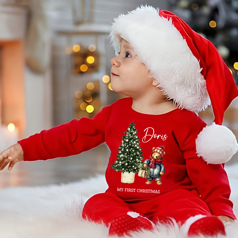 Personalized Baby My First Christmas Teddy Wreath Outfit| BBcloth1221