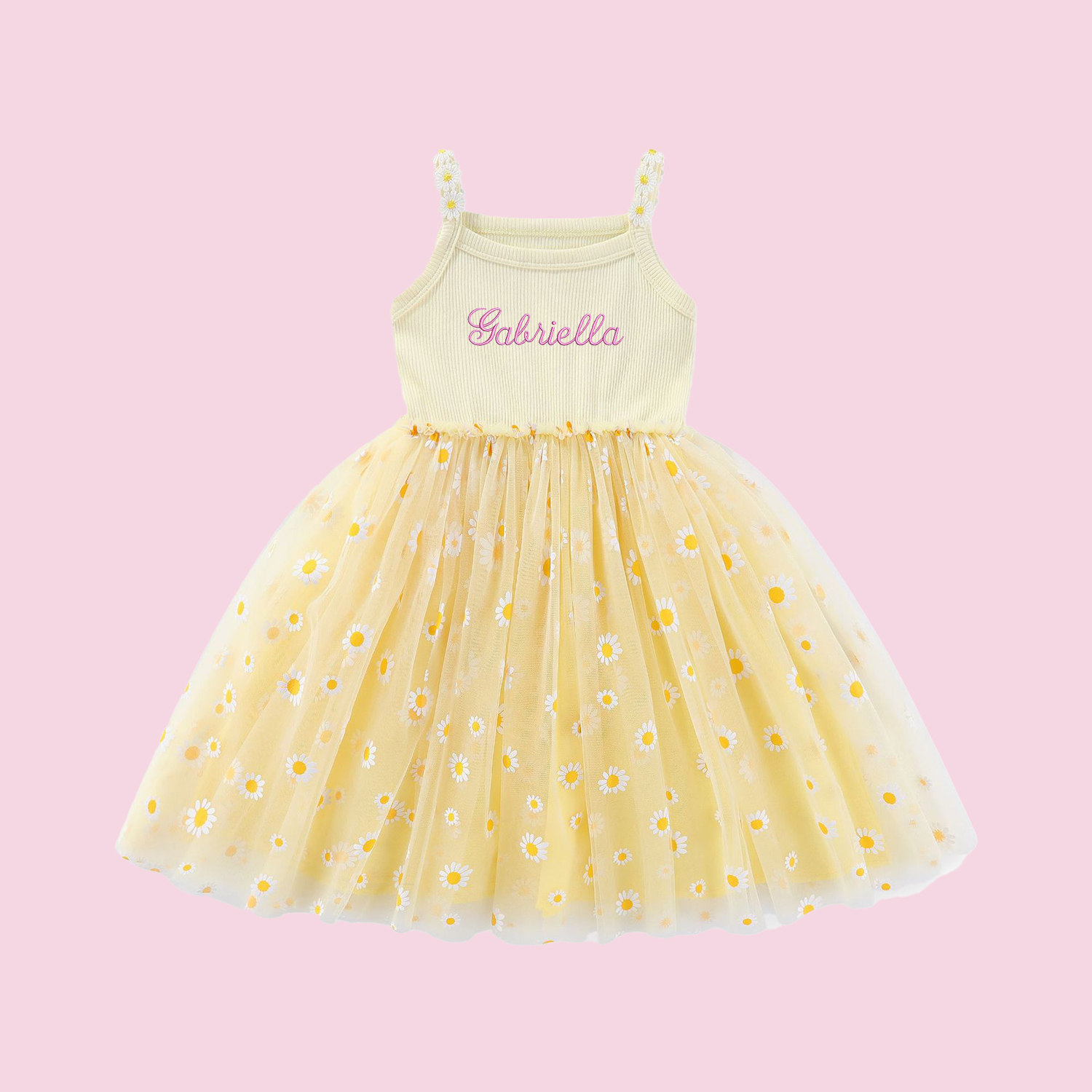Personalized Girl Embroidered Daisy Tutu Dress| Dress12