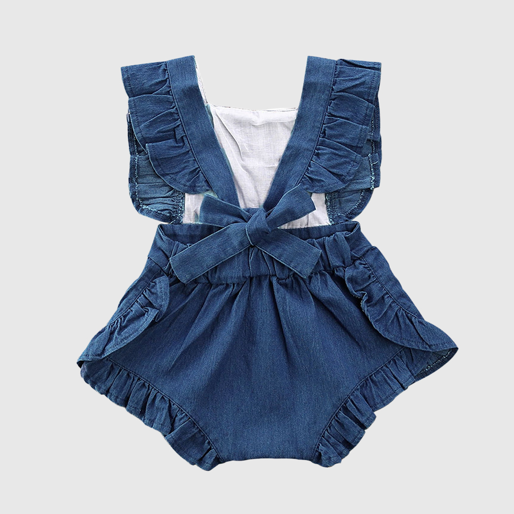 Personalized Baby Girl Ruffle Denim Blue Romper| BBCloth94