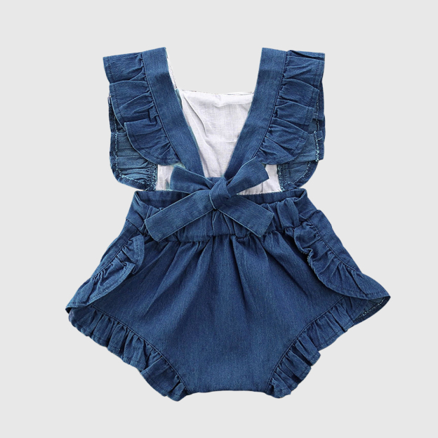 Personalized Baby Girl Ruffle Denim Blue Romper| BBCloth94