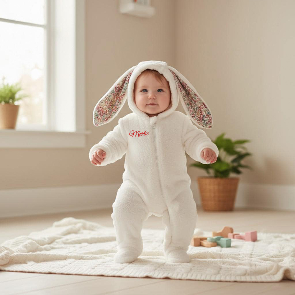 Personalized Baby  Bunny Hooded Romper| BBcloth120