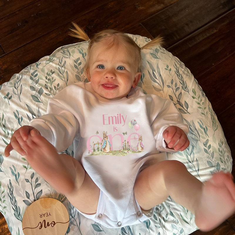 Personalized Baby First Birthday Rabbit Sweatshirt Romper| BBcloth8201