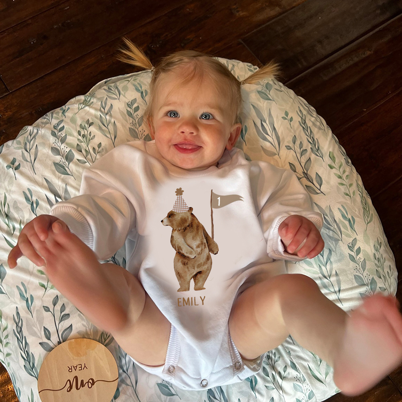 Personalized Baby Bear Birthday Sweatshirt Romper| BBcloth8205