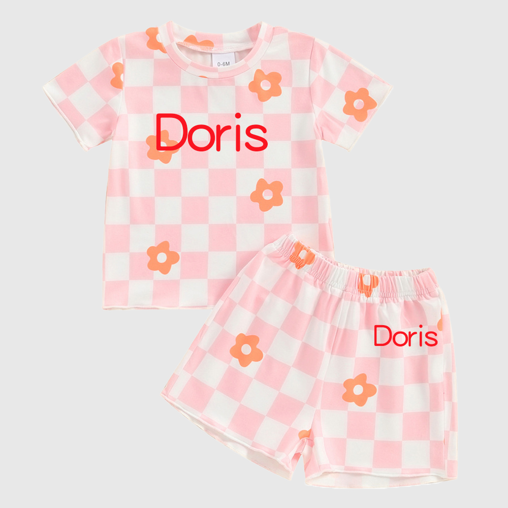 Personalized Girl Summer Floral Toddler Shorts Set| Cloth220